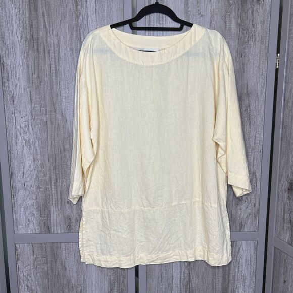 J. Jill Linen Tunic Pure Jill Pale Yellow Lagenlook Boho Boat Neckline Sz S Tall - Picture 1 of 8